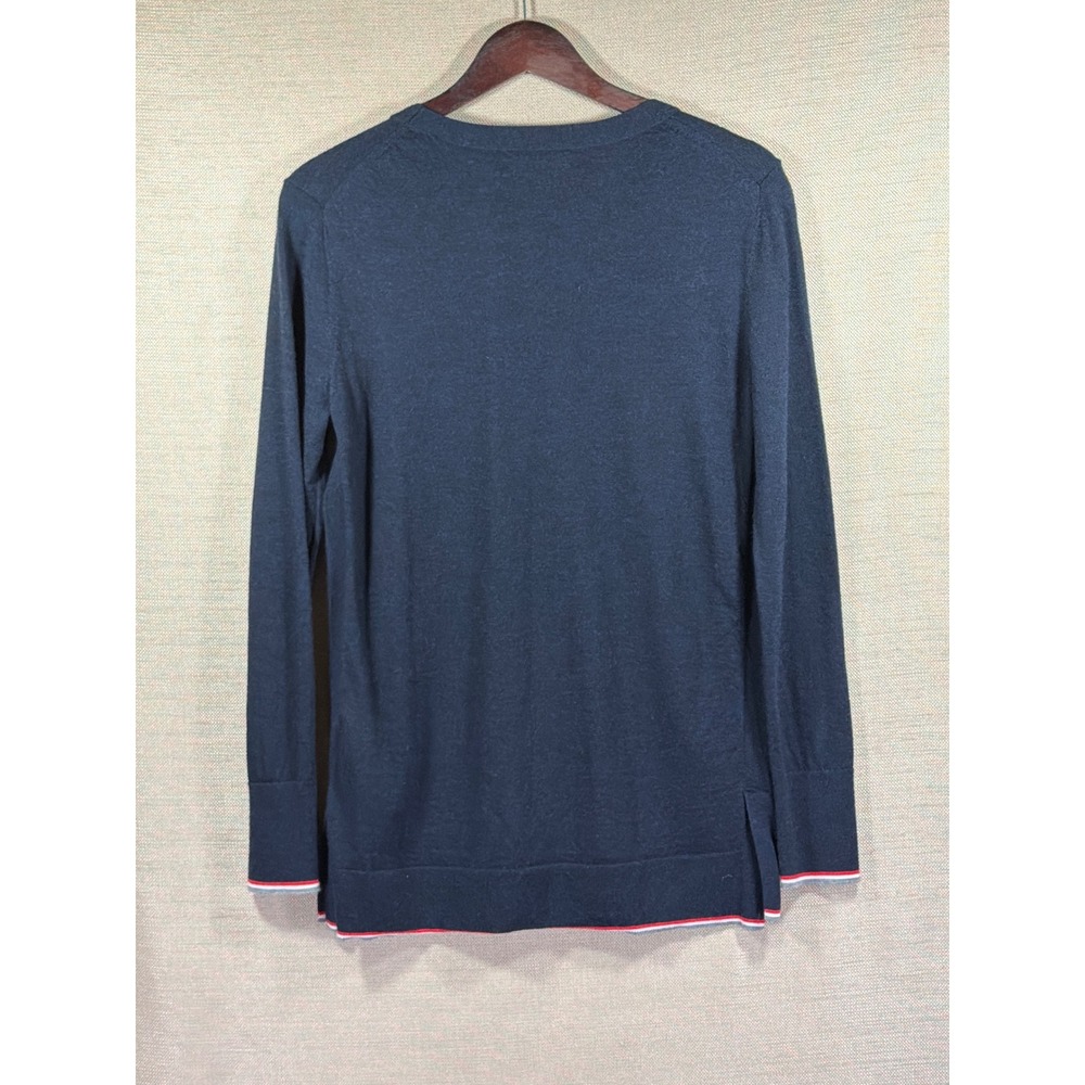 Banana Republic‎ Sweater Men's M Navy Merino Wool Tipped Crew Neck Pullover - Picture 2 of 5